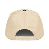Rear view of the beige and blue cap with 68 Oak logo on a white background