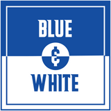 Blue and white 68 Oak Collective membership graphic with the words “Blue & White” and a dollar symbol in the center.