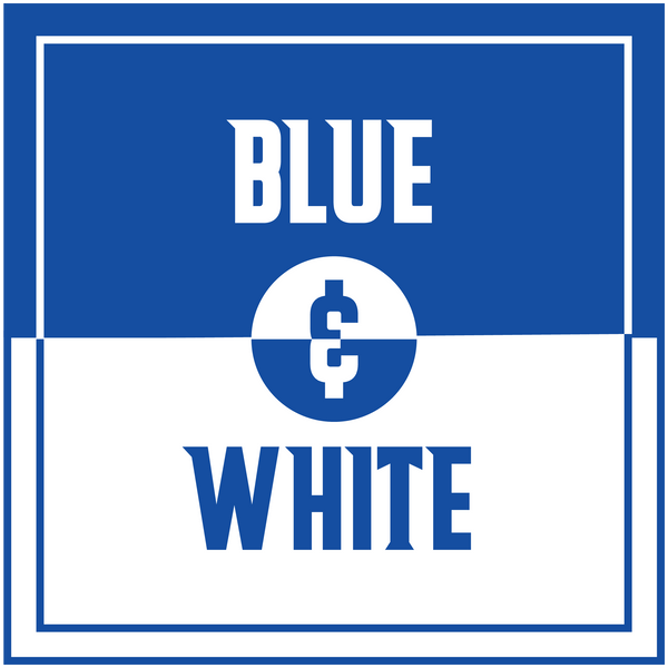 Blue and white 68 Oak Collective membership graphic with the words “Blue & White” and a dollar symbol in the center.