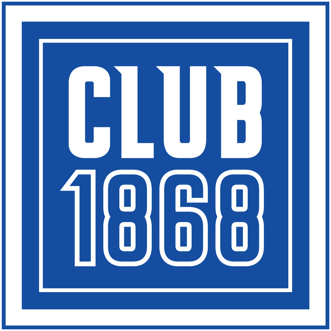 Blue and white 68 Oak Collective graphic displaying the text “Club 1868” in bold lettering within a bordered square design.