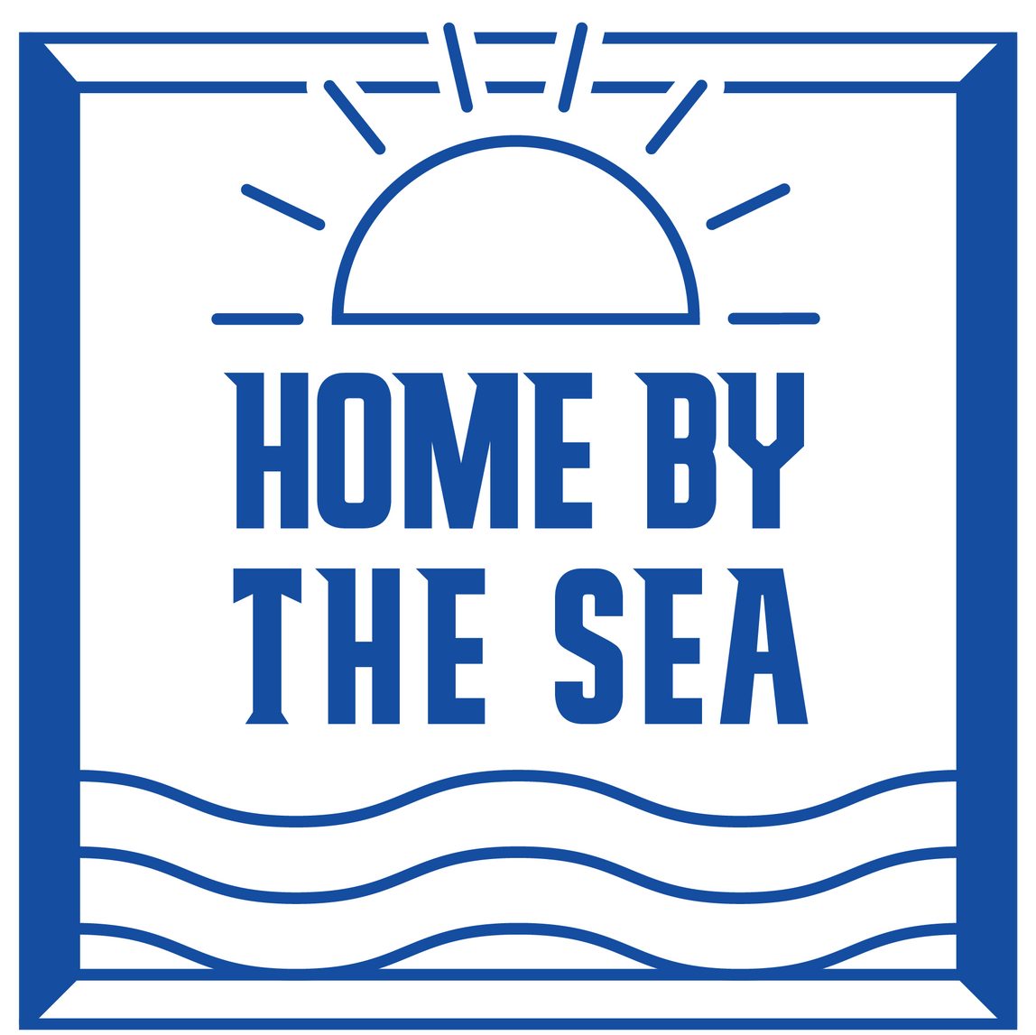 Blue and white 68 Oak Collective graphic featuring a sunrise over waves with the text “Home by the Sea.”