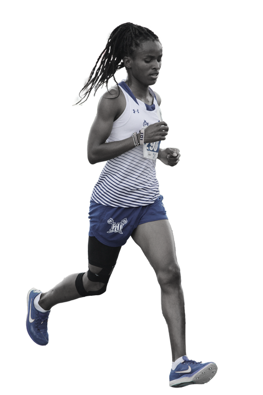 Athlete running in athletic gear with visible branding 