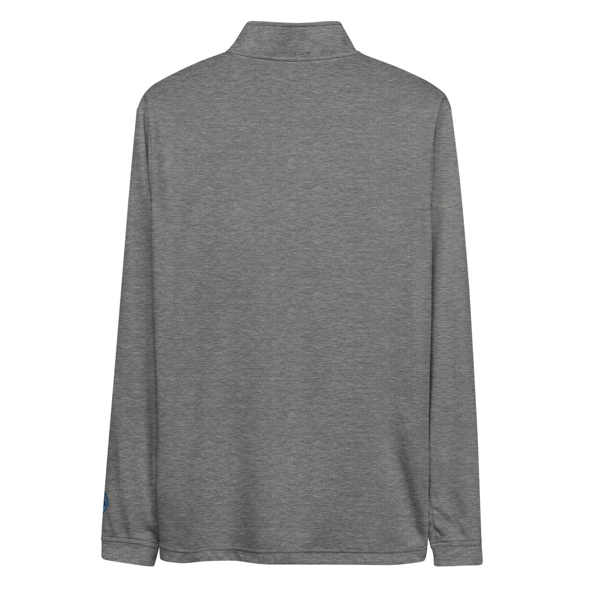 The back of the Adidas grey quarter zip on a white background