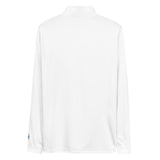 The back of the Adidas white quarter zip on a white background