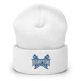 Cuffed  beanie in white with Hampton Pirates logo on the front.