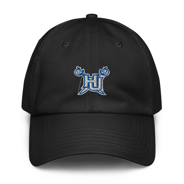 Black dad hat with HU logo on a white background