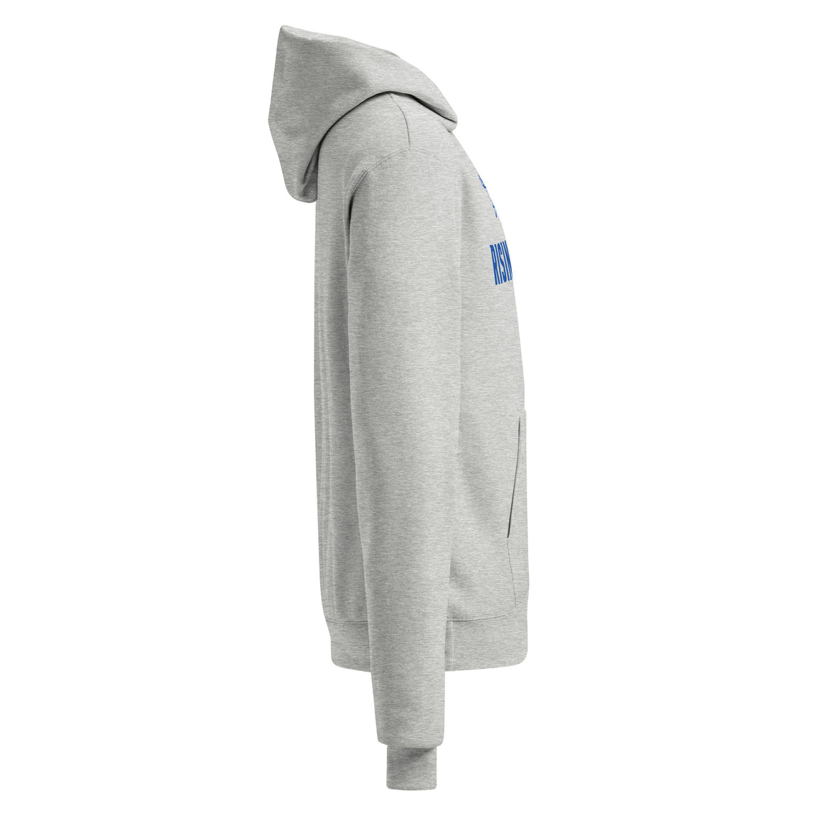 Side view of gray hoodie on a white background