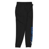 Front right of unisex fleece sweatpants in black with Hampton HU Logo.