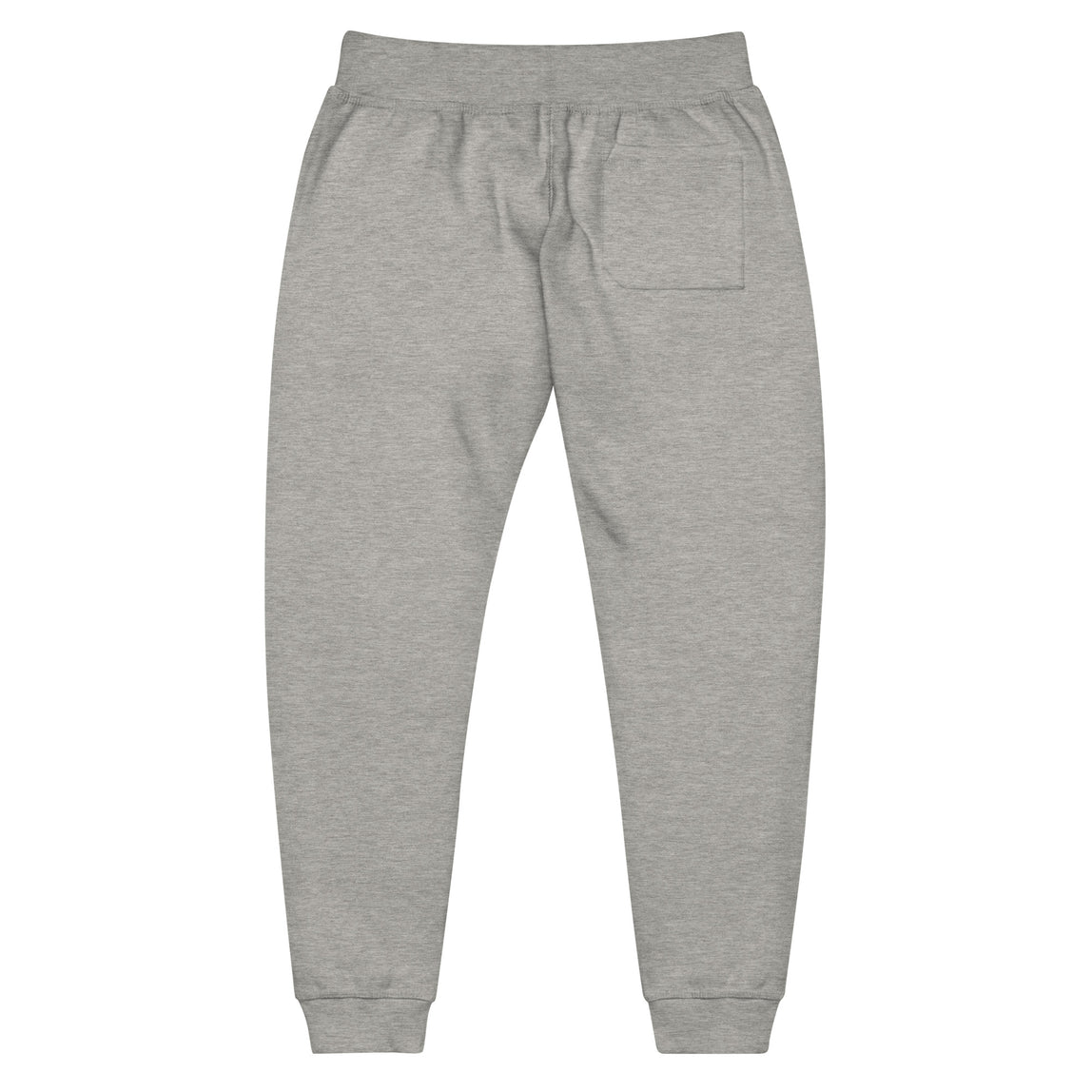 Back of unisex fleece sweatpants in grey with Hampton HU Logo.