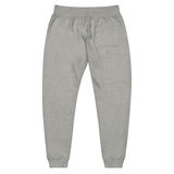 Back of unisex fleece sweatpants in grey with Hampton HU Logo.