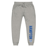 Unisex fleece sweatpants in grey with Hampton HU Logo.