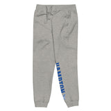 Front left of unisex fleece sweatpants in grey with Hampton HU Logo.