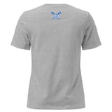 Gray t-shirt with a logo on the back against a white background