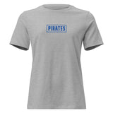 Gray t-shirt with 'PIRATES' text in blue on a white background